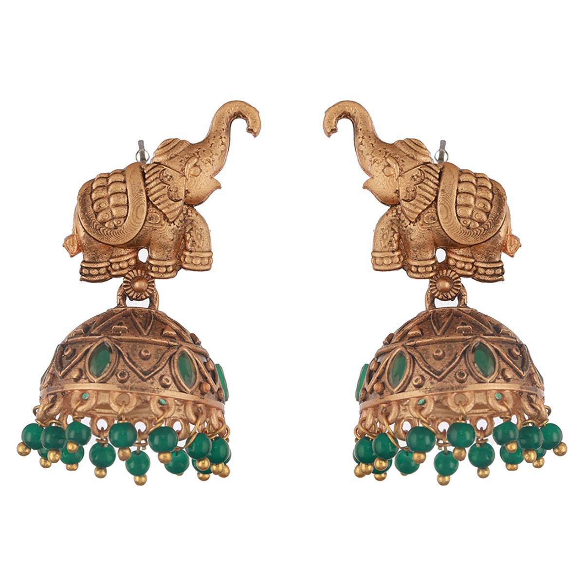 Aatmana Gold-Plated Artificial Stones-Studded & Beaded Jhumkas