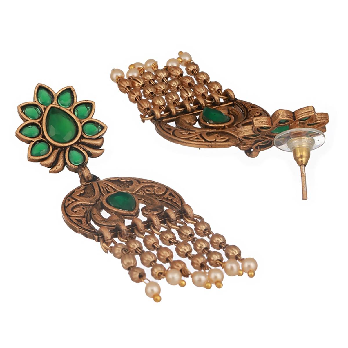 Aatmana Gold-Plated Artificial Stones-Studded & Beaded Drop Earrings