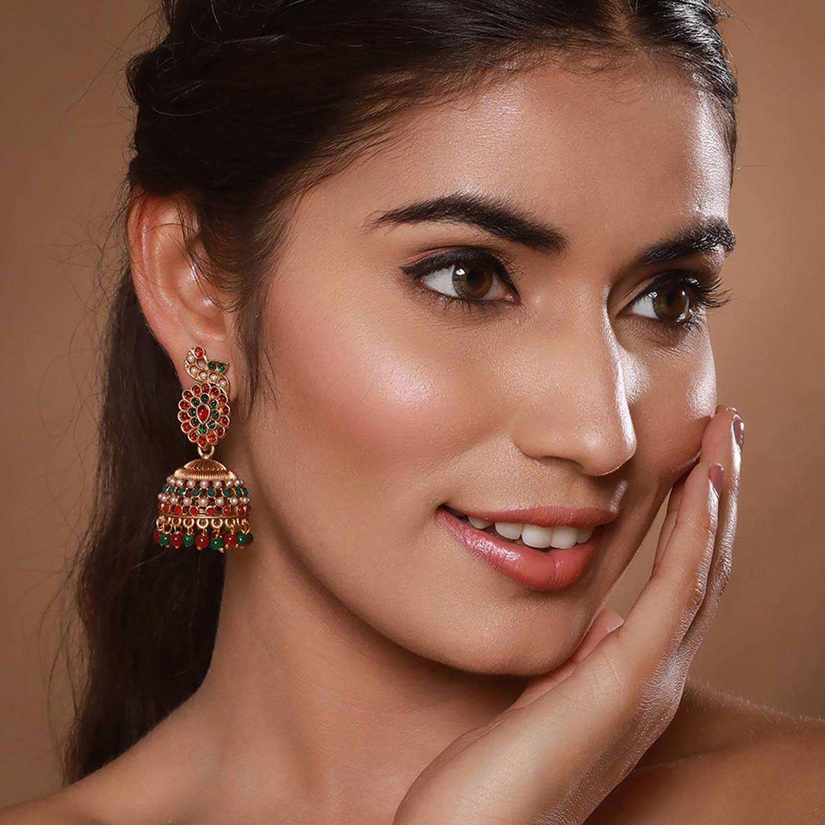 Aatmana Gold-Plated Peacock Shaped Contemporary Jhumkas