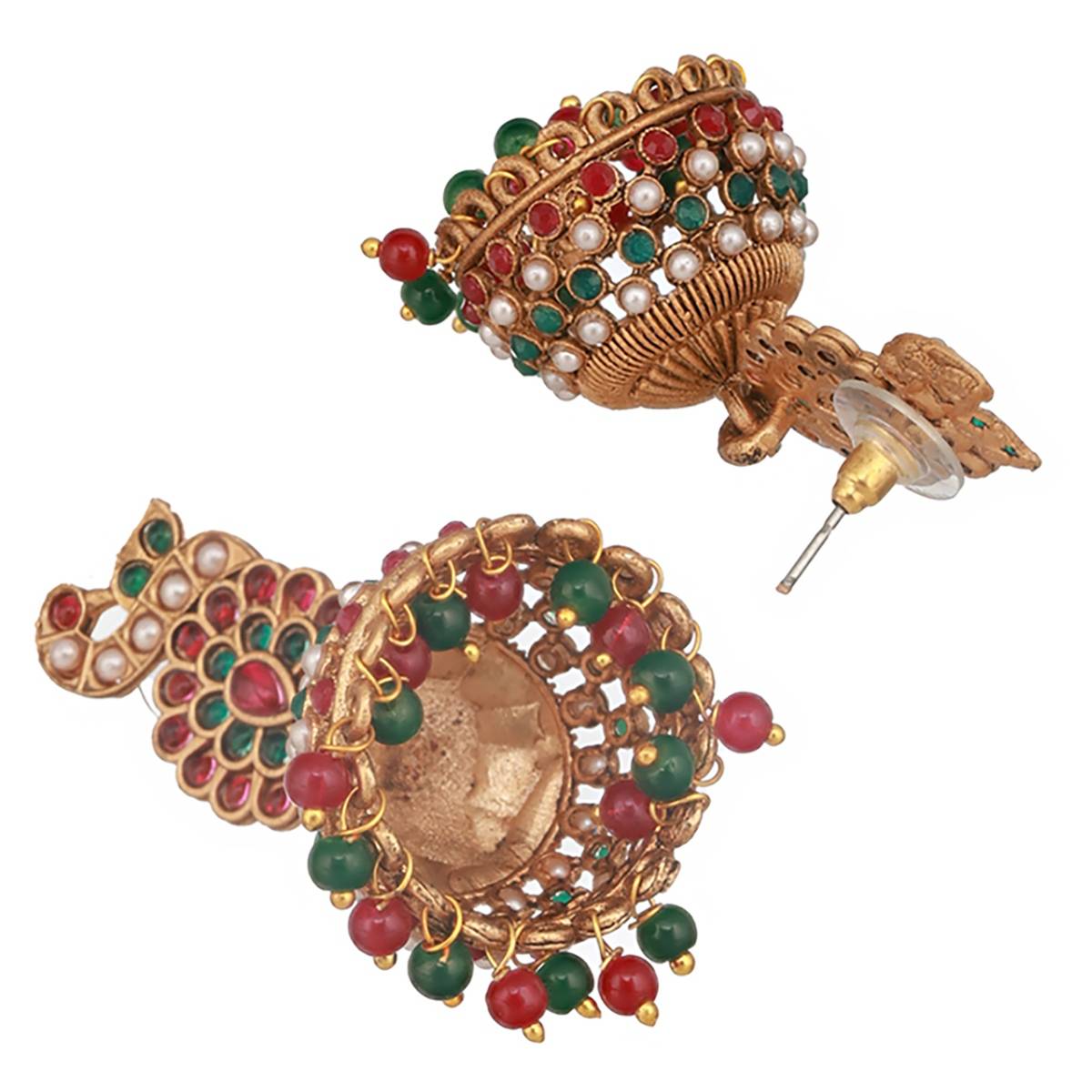 Aatmana Gold-Plated Peacock Shaped Contemporary Jhumkas · One Size