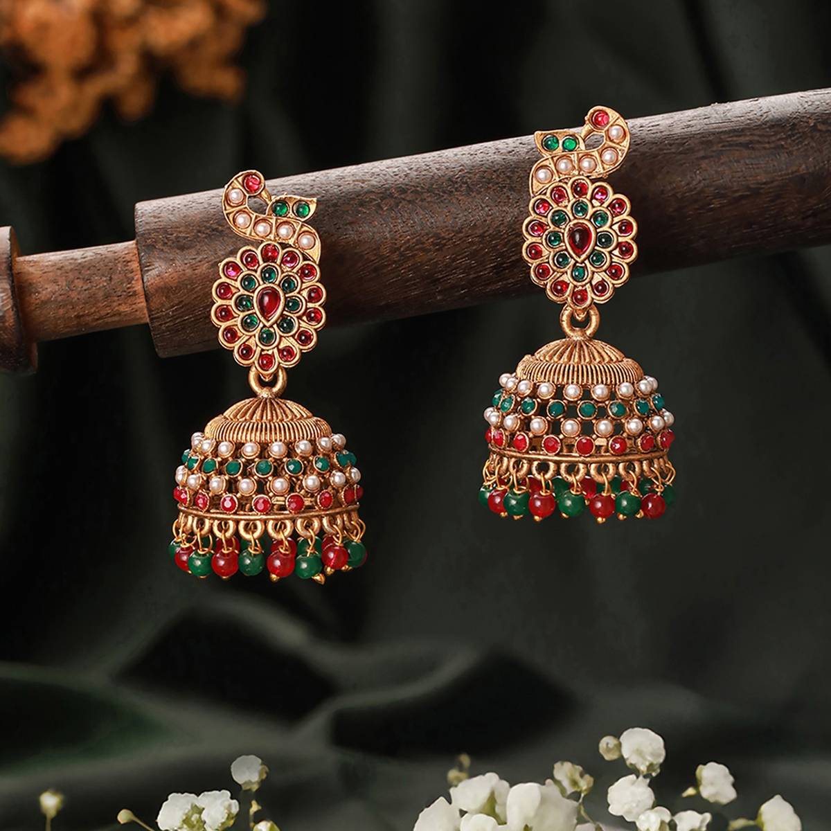 Aatmana Gold-Plated Peacock Shaped Contemporary Jhumkas