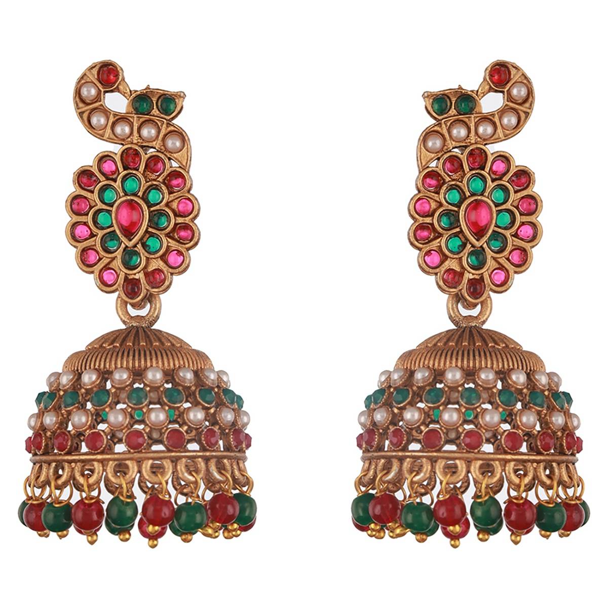 Aatmana Gold-Plated Peacock Shaped Contemporary Jhumkas