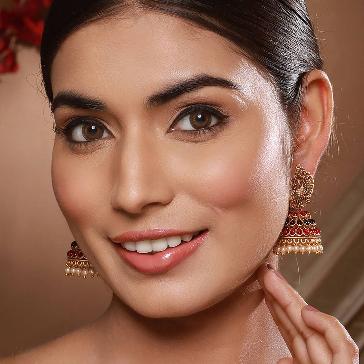 Aatmana Gold-Plated Stones Studded Beads Beaded Peacock Shaped Jhumkas