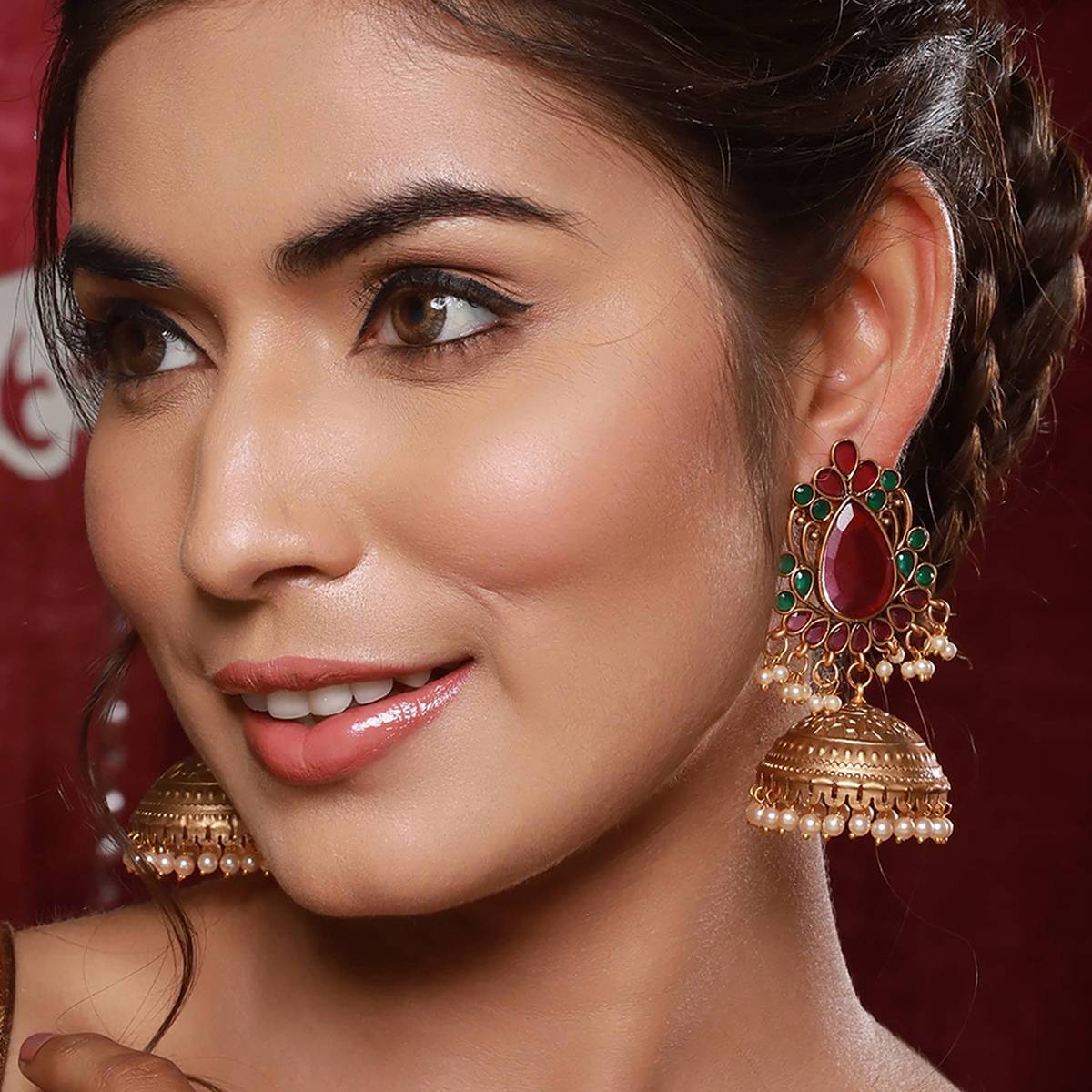 Aatmana Gold-Plated Stones Studded Beads Beaded Dome Shaped Jhumkas · One Size