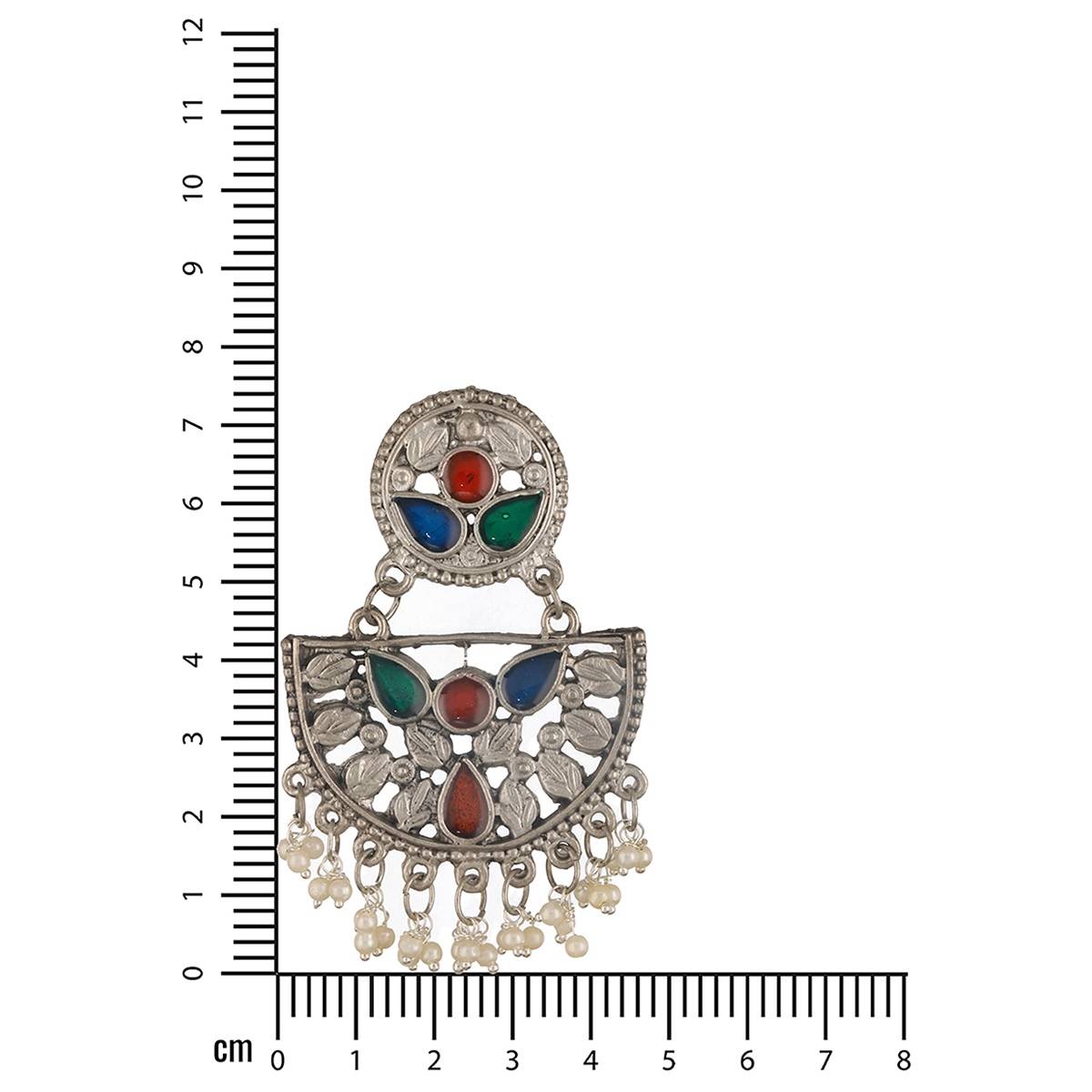 Aatmana Silver-Plated Multi Colred Enamelled & Beaded Chandbali Earrings