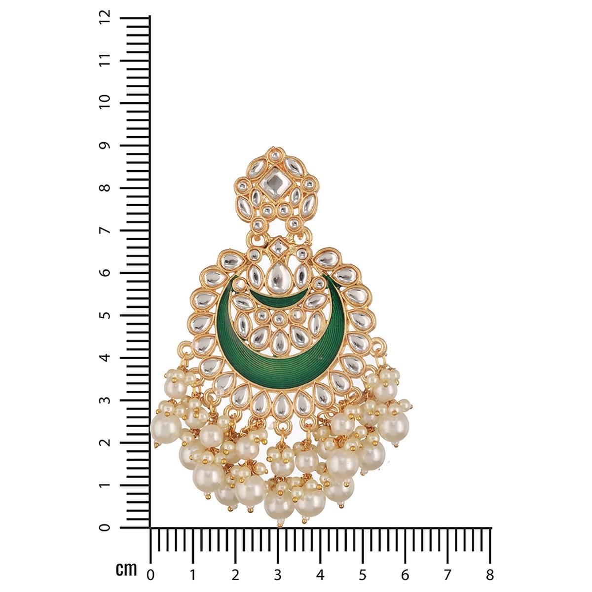 Aatmana Green Gold-Plated Stone-Studded & Beaded Crescent Shaped Meenakari Chandbalis