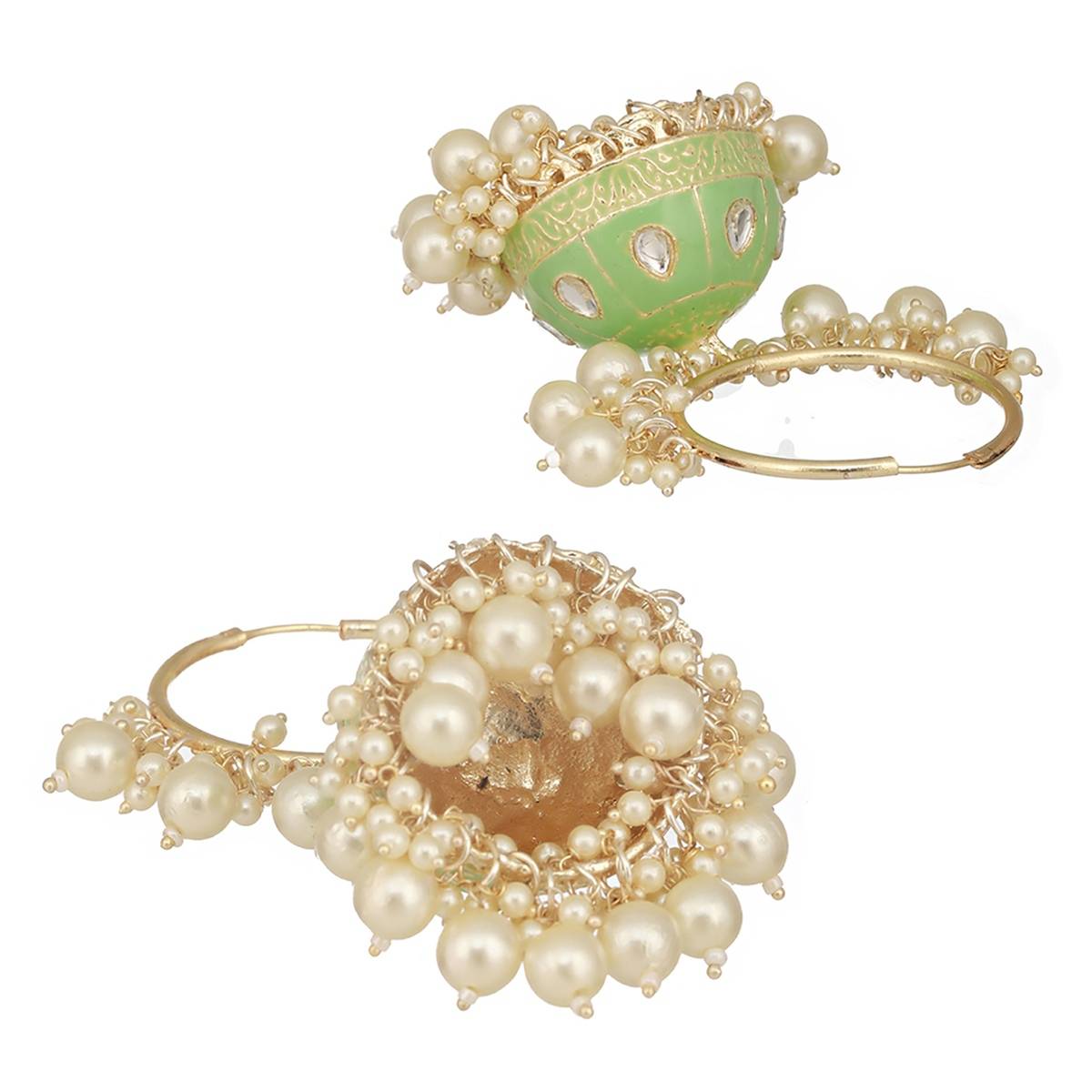 Aatmana Gold-Toned & Green Contemporary Kundan Studded Meenakari Earrings · One Size