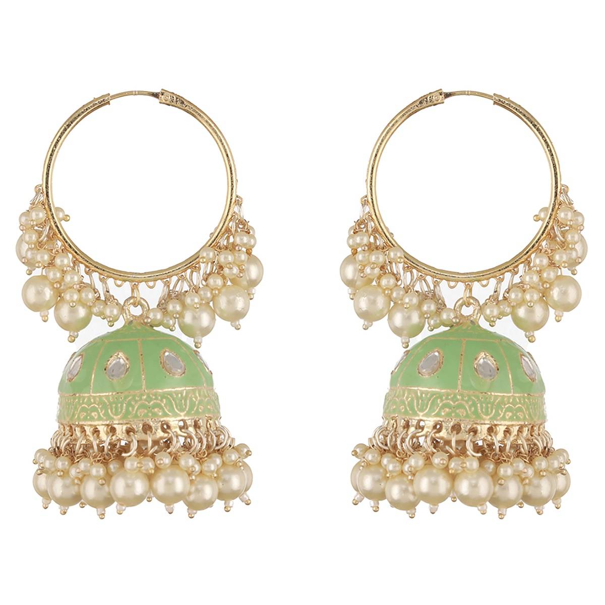 Aatmana Gold-Toned & Green Contemporary Kundan Studded Meenakari Earrings