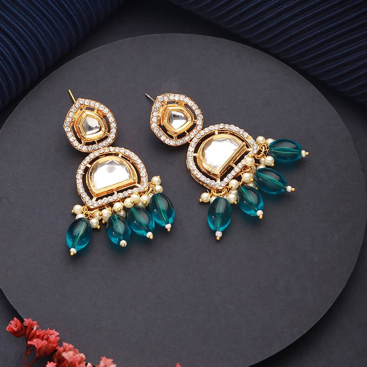 Aatmana Gold-Plated Kundan & CZ Studded Drop Earrings