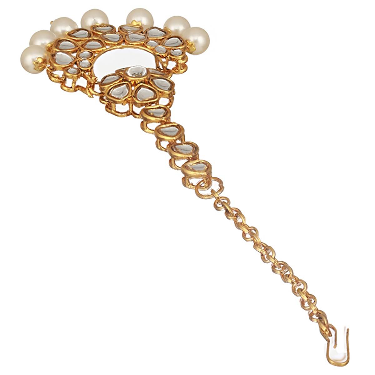 Aatmana Gold-Plated & Off-White Artificial Stone-Studded Beaded Maang Tikka
