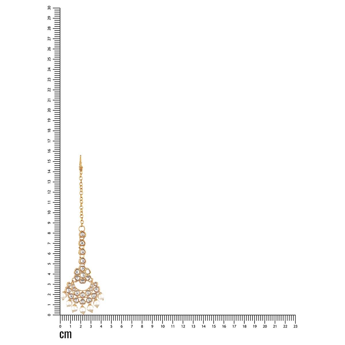 Aatmana Gold-Plated & Off-White Artificial Stone-Studded Beaded Maang Tikka