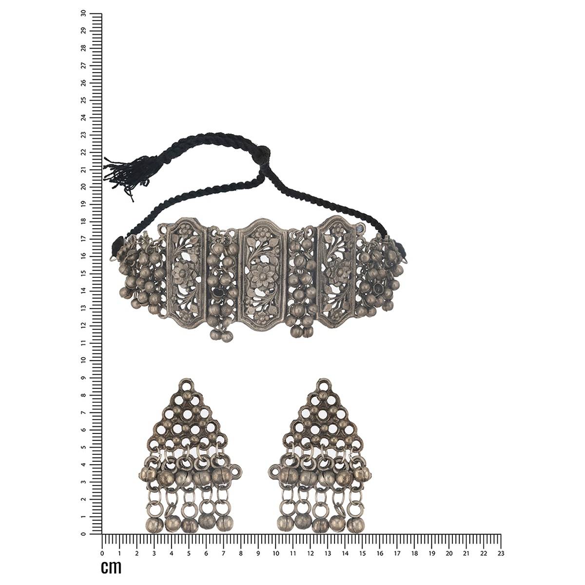 Aatmana Silver-Plated & Beaded Oxidized Floral Choker Jewellery Set