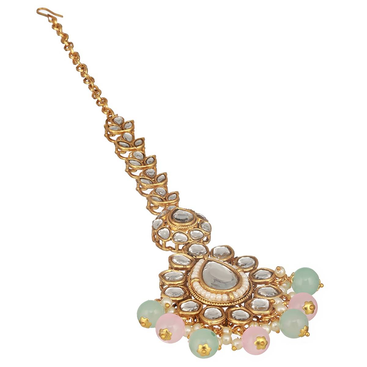 Aatmana Gold-Plated Lime-Green & Pink Kundan-Studded Choker Handcrafted Jewellery Set