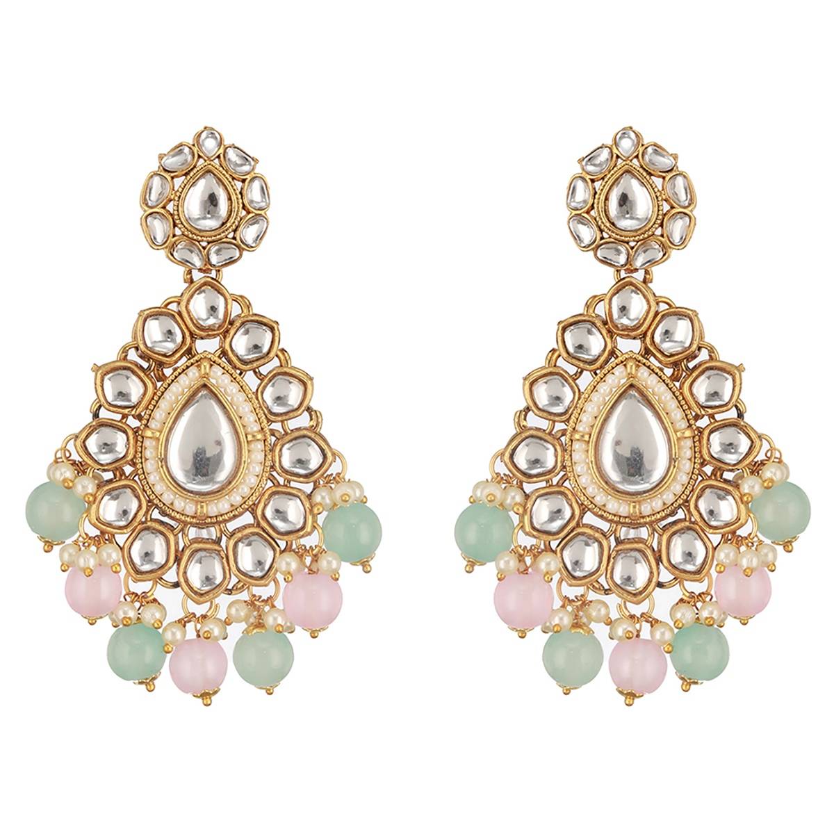 Aatmana Gold-Plated Lime-Green & Pink Kundan-Studded Choker Handcrafted Jewellery Set
