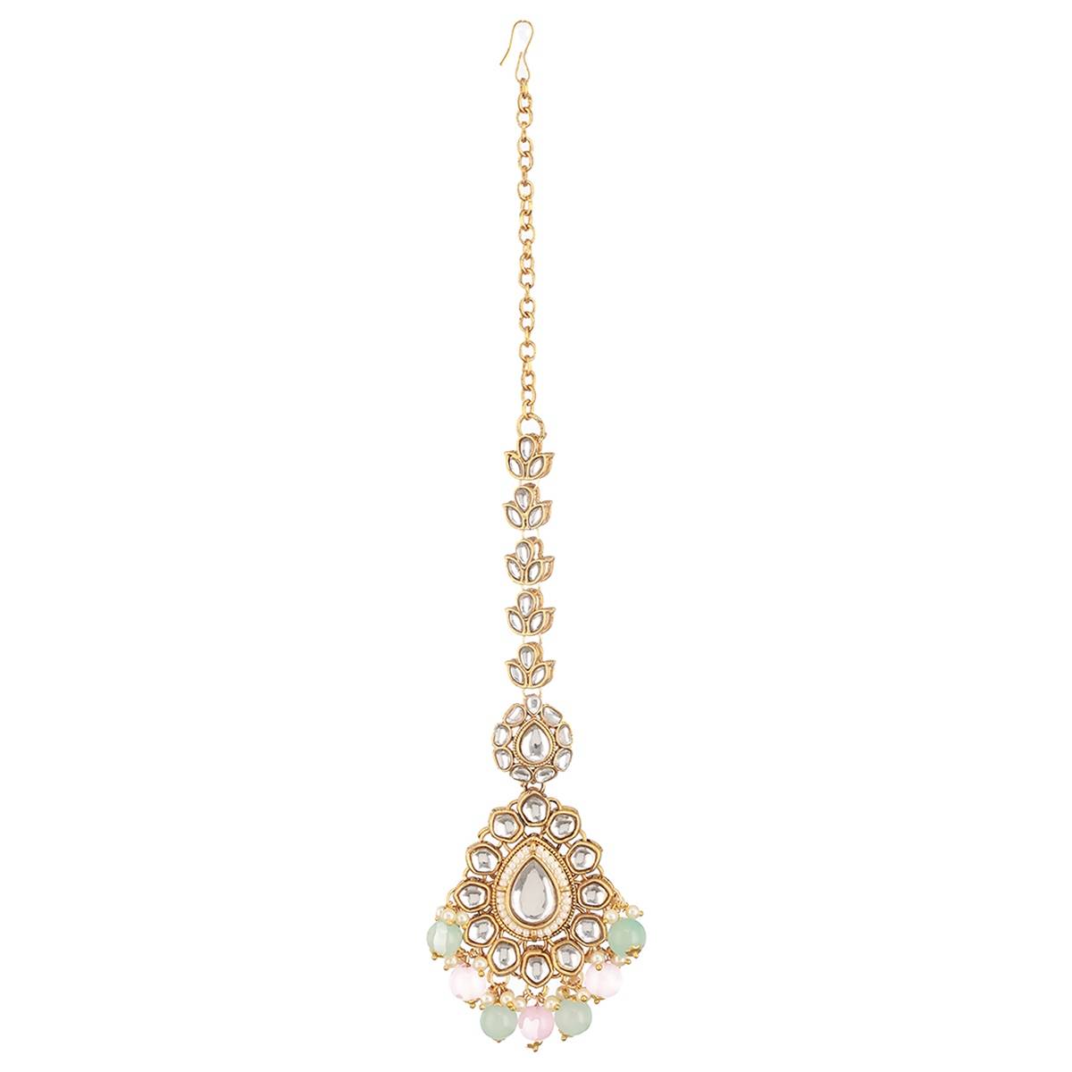 Aatmana Gold-Plated Lime-Green & Pink Kundan-Studded Choker Handcrafted Jewellery Set