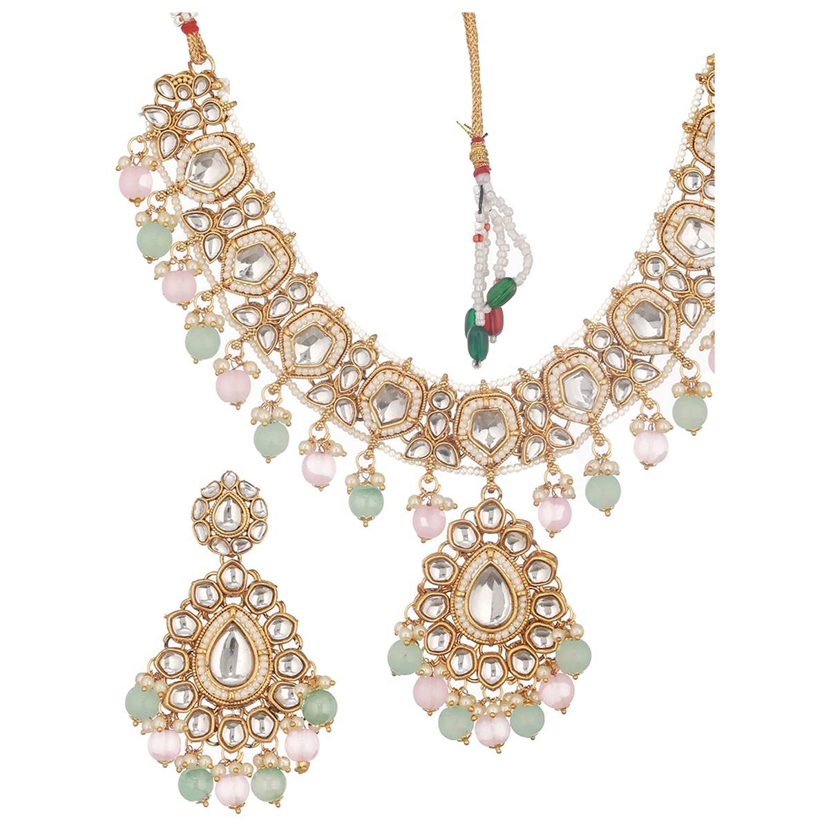 Aatmana Gold-Plated Lime-Green & Pink Kundan-Studded Choker Handcrafted Jewellery Set