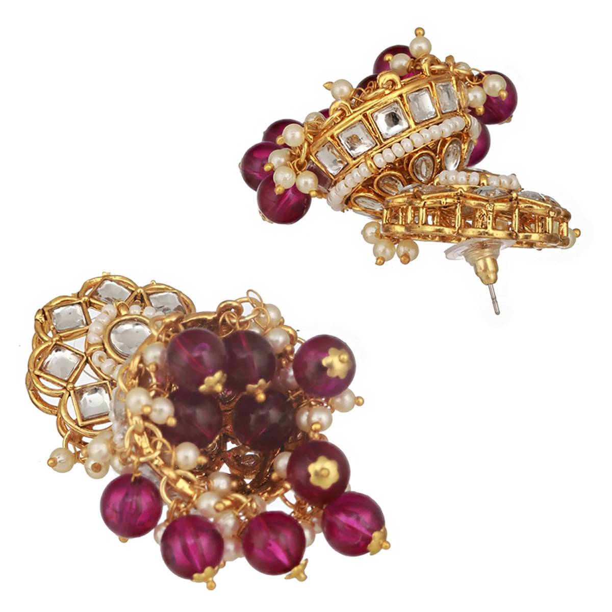 Aatmana Gold-Plated & Wine Kundan Studded Jewellery Set · One Size
