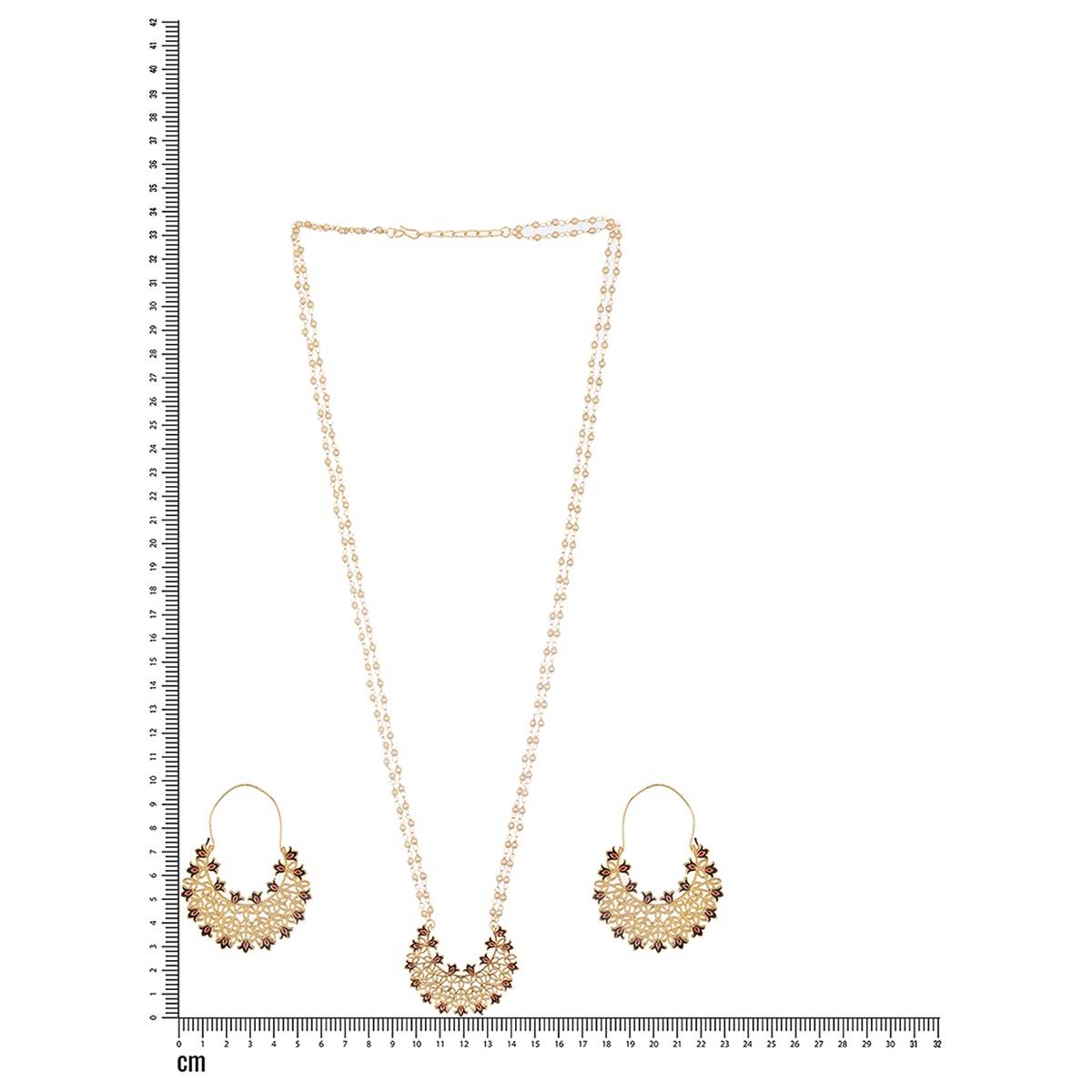 Aatmana Gold-Plated Faux Pearl Beaded Layered Enamelled Long Jewellery Set