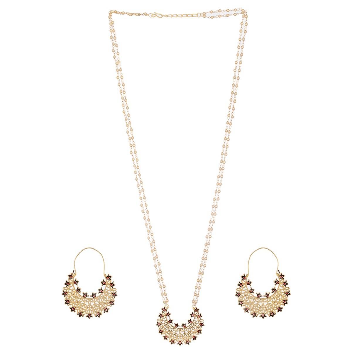 Aatmana Gold-Plated Faux Pearl Beaded Layered Enamelled Long Jewellery Set