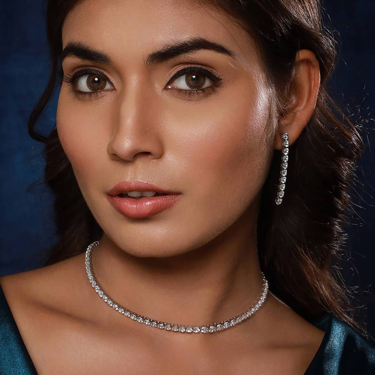 Aatmana Silver-Plated AD-Studded Necklace & Earrings