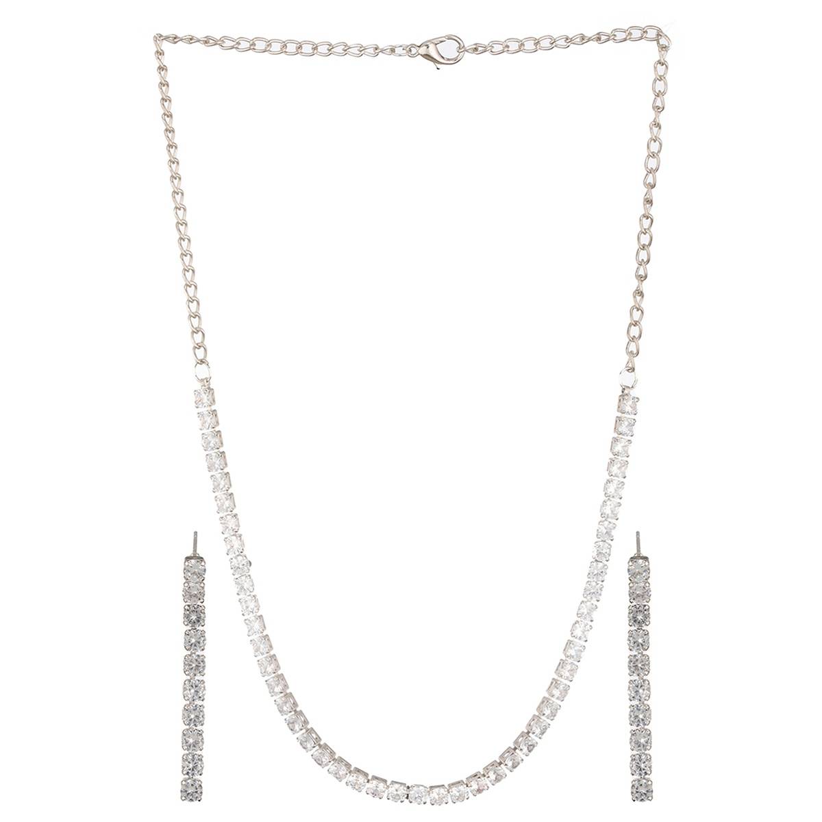 Aatmana Silver-Plated AD-Studded Necklace & Earrings