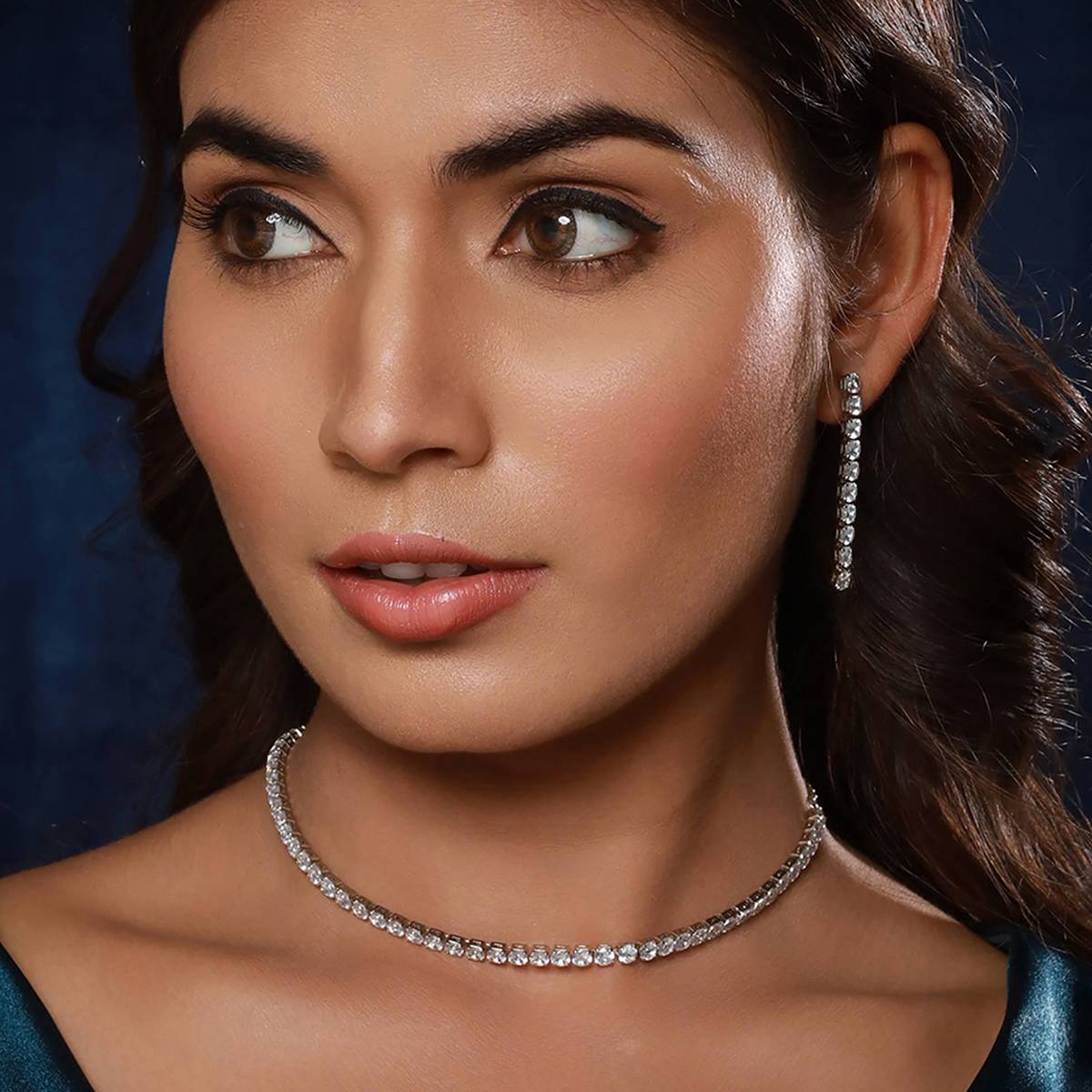 Aatmana Silver-Plated AD-Studded Necklace & Earrings