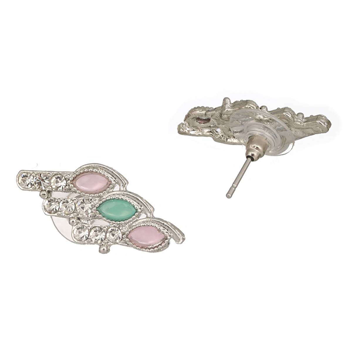 Aatmana Silver-Plated Mint Green & Pink Stone & CZ Studded Jewellery Set