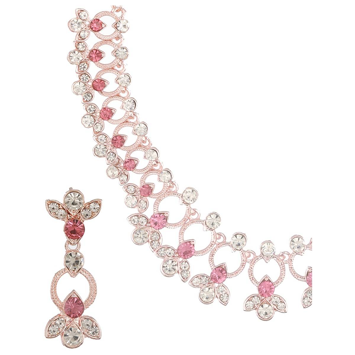 Aatmana Rose Gold-Plated Red & White CZ-Studded Jewellery Set
