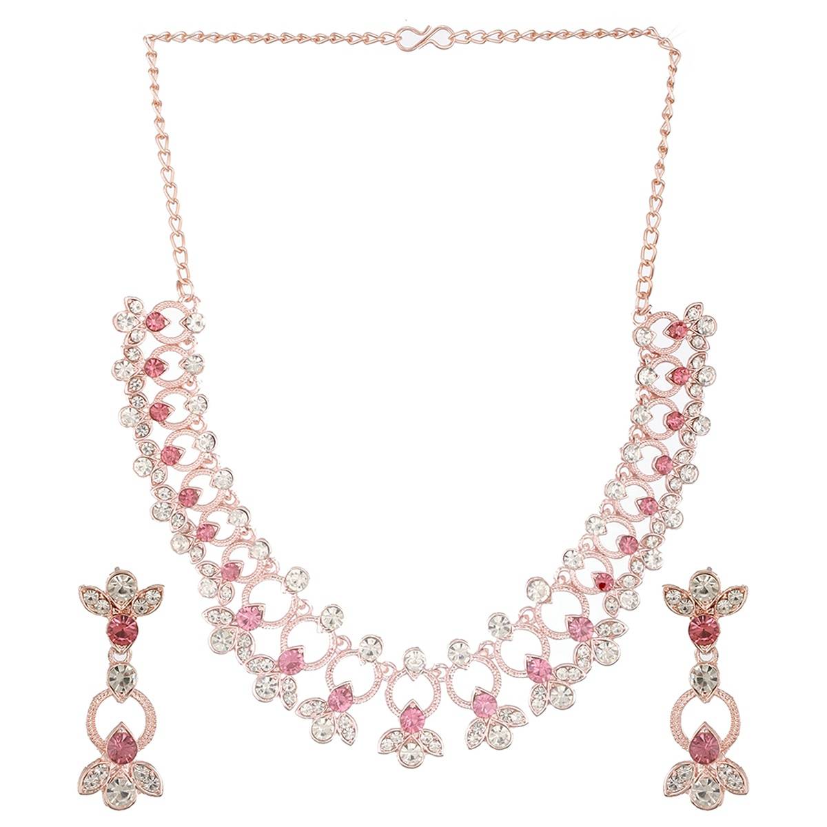 Aatmana Rose Gold-Plated Red & White CZ-Studded Jewellery Set