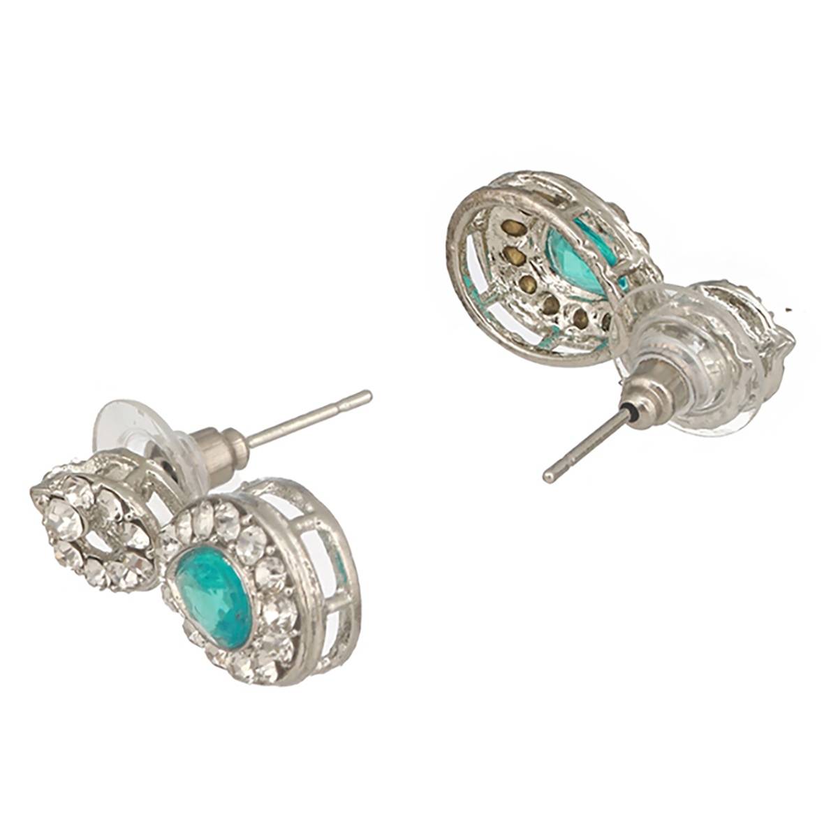 Aatmana Rhodium-Plated Green Stone & CZ Studded Jewellery Set · One Size