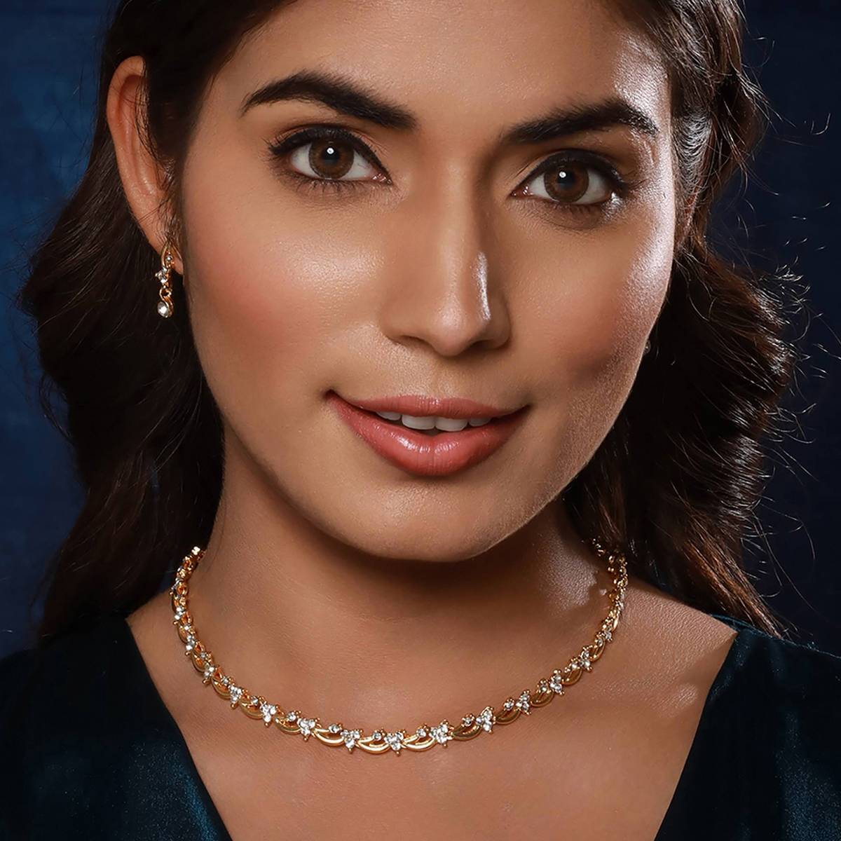 Aatmana Set of 2 Rosegold & Silver Plated CZ Studded Jewellery Set