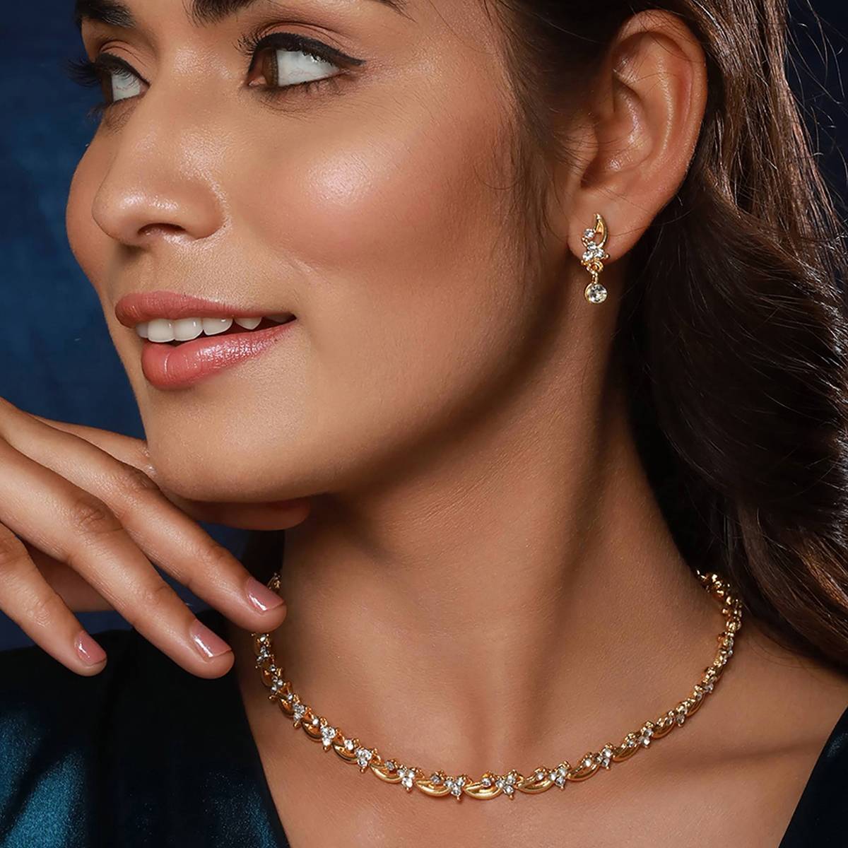 Aatmana Set of 2 Rosegold & Silver Plated CZ Studded Jewellery Set