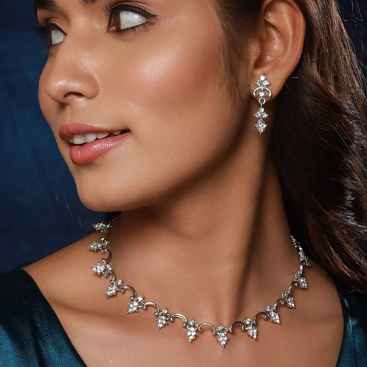Aatmana Set of 2 Rosegold & Silver Plated CZ Studded Jewellery Set