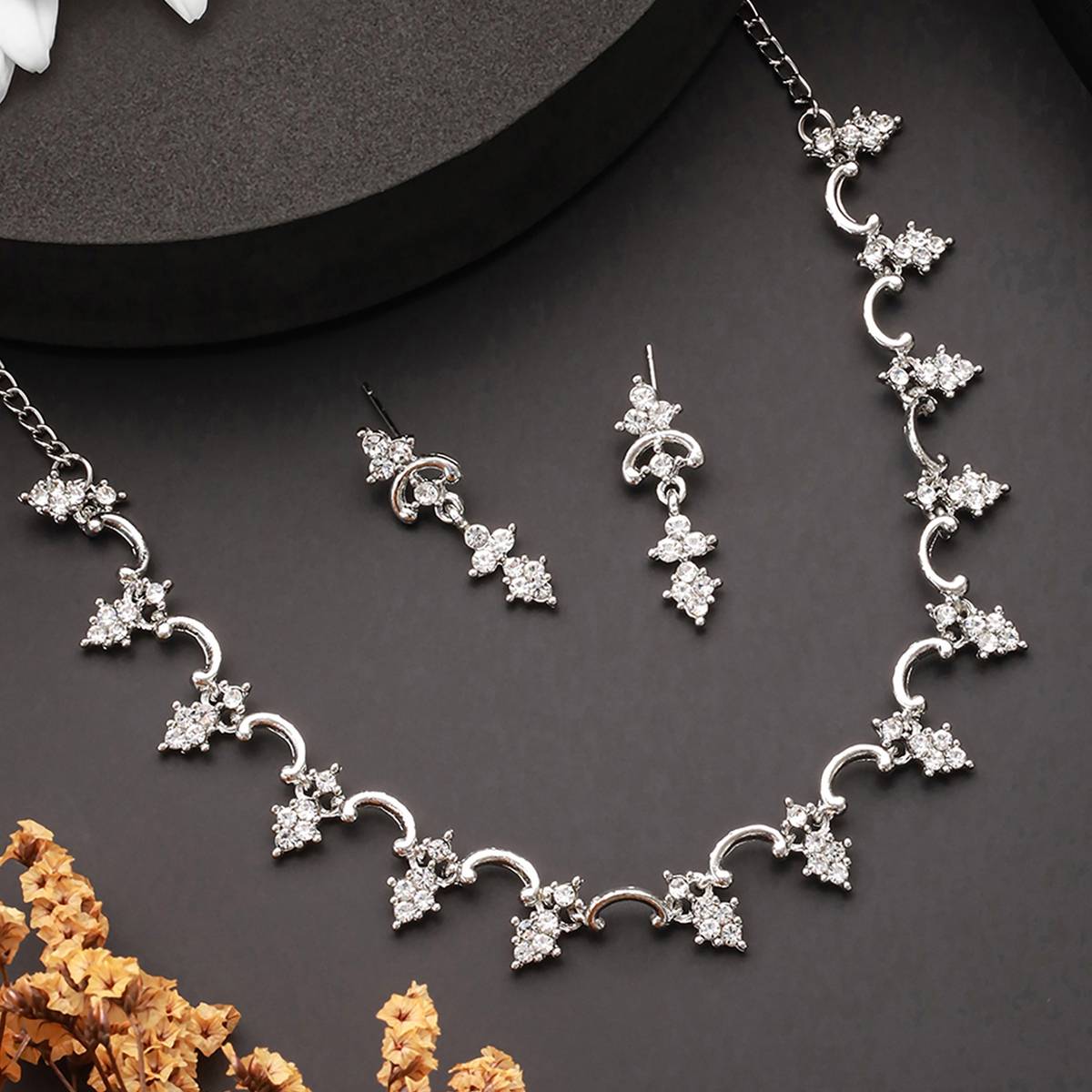 Aatmana Set of 2 Rosegold & Silver Plated CZ Studded Jewellery Set
