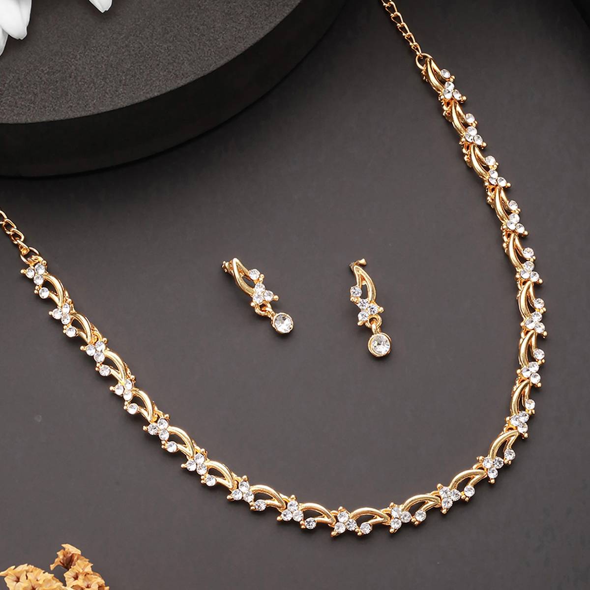 Aatmana Set of 2 Rosegold & Silver Plated CZ Studded Jewellery Set