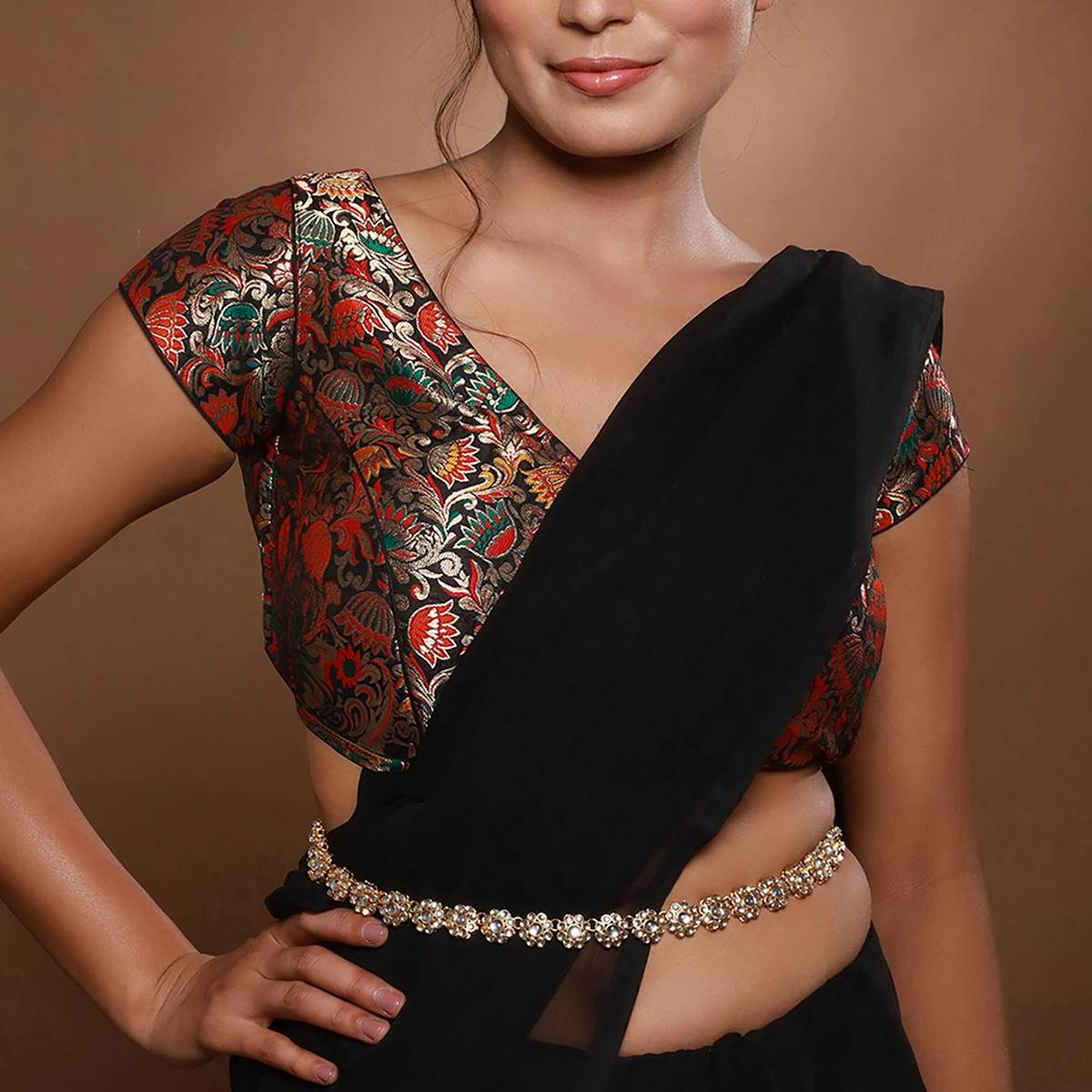 Aatmana Gold-Plated Kundan Studded & Beaded Floral Shaped Waist Chain Kamarbandh · One Size