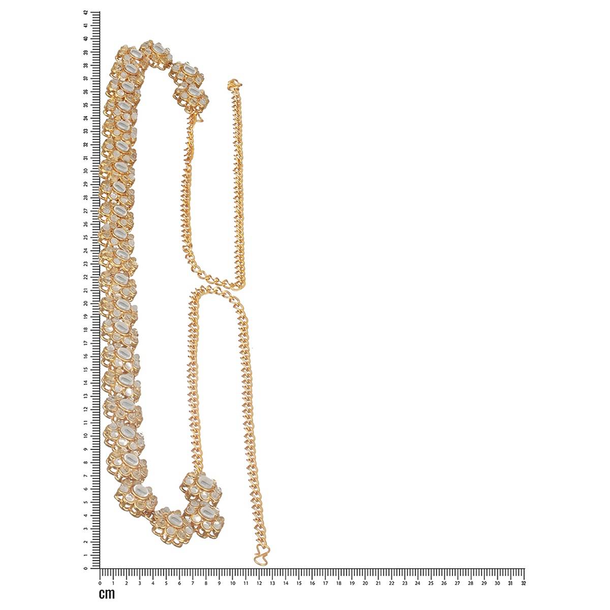 Aatmana Gold-Plated Kundan Studded & Beaded Floral Shaped Waist Chain Kamarbandh · One Size