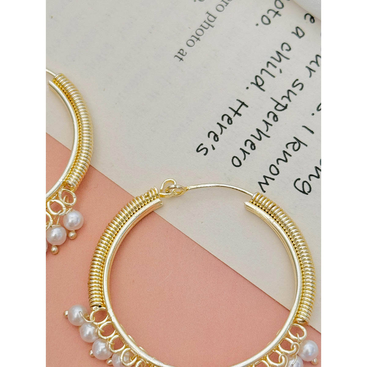 Abdesigns White Pearl Gold-Plated Kundan Studded Drop Earrings · One Size