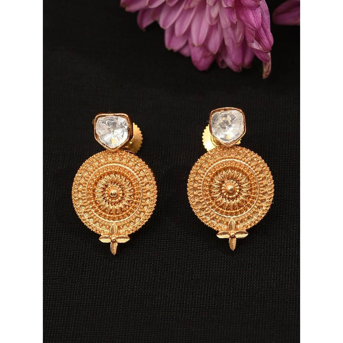 Abdesigns Contemporary Polki Gold Plated White Stone Earrings