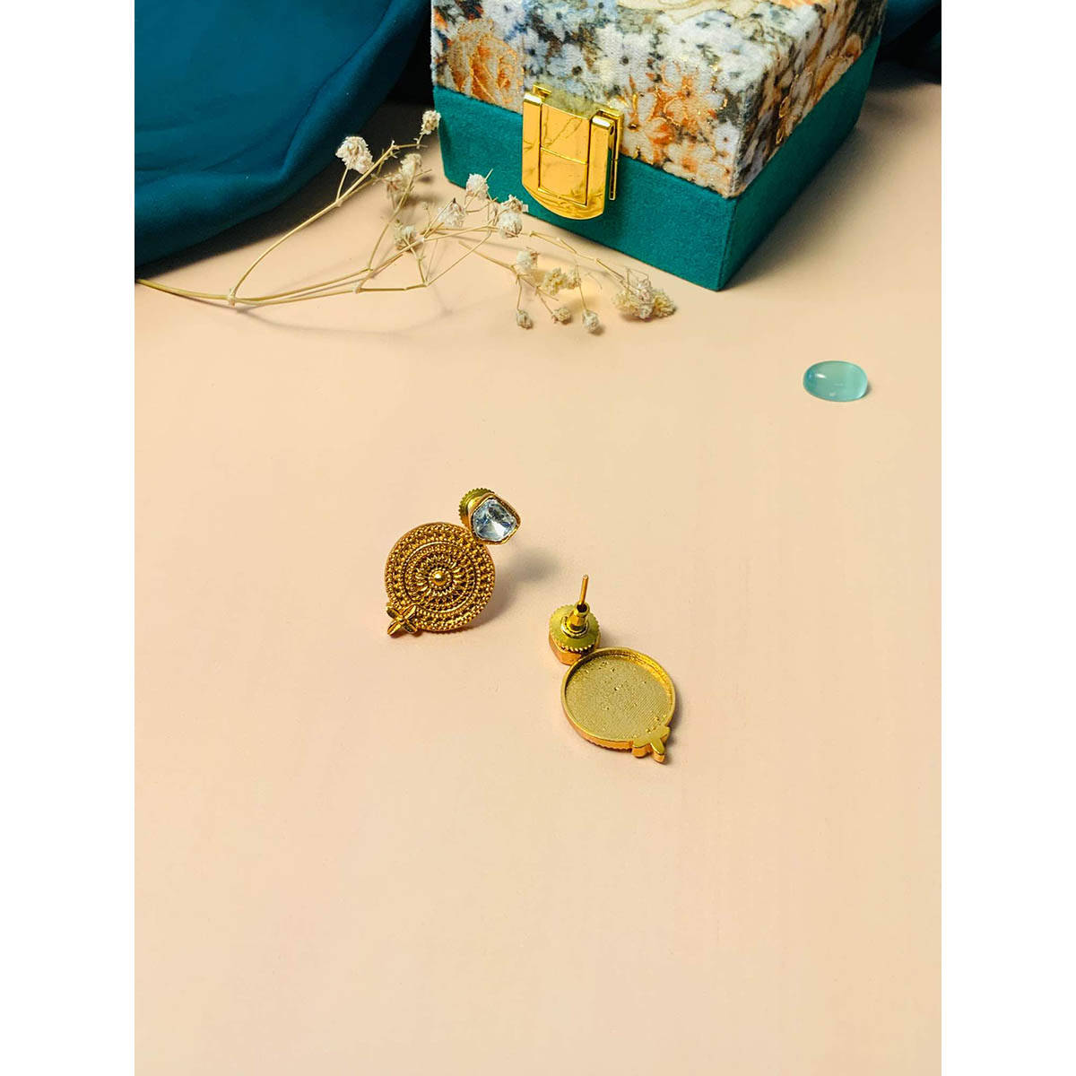 Abdesigns Contemporary Polki Gold Plated White Stone Earrings