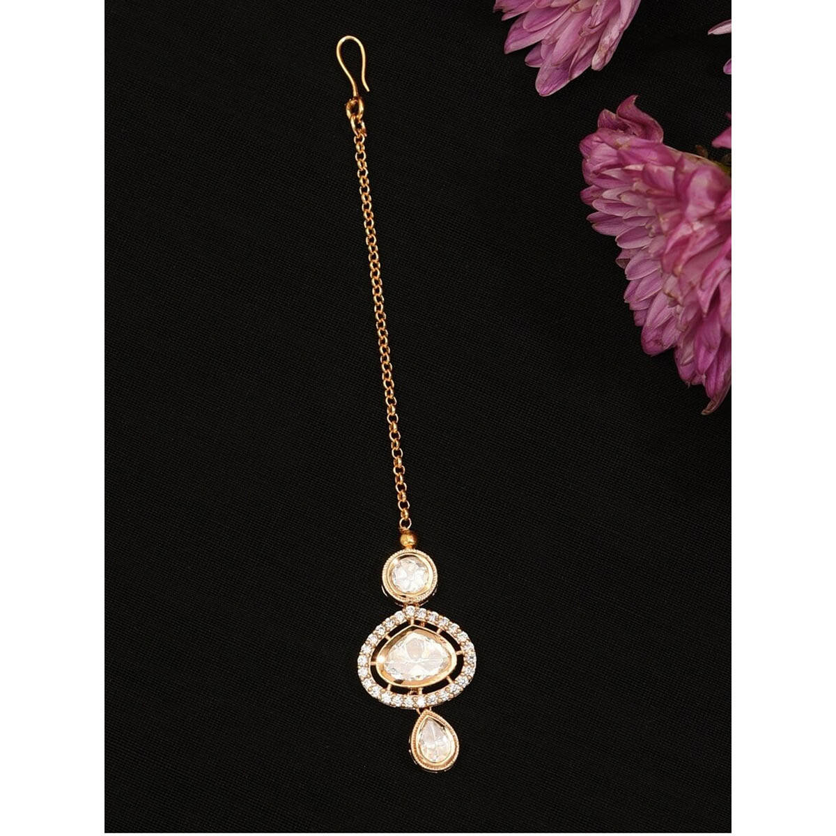 Abdesigns Gold-Plated Polki Kundan Studded Maangtikka