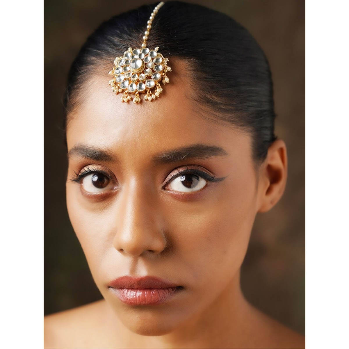 Abdesigns Gold-Plated Polki Kundan Studded Maangtikka