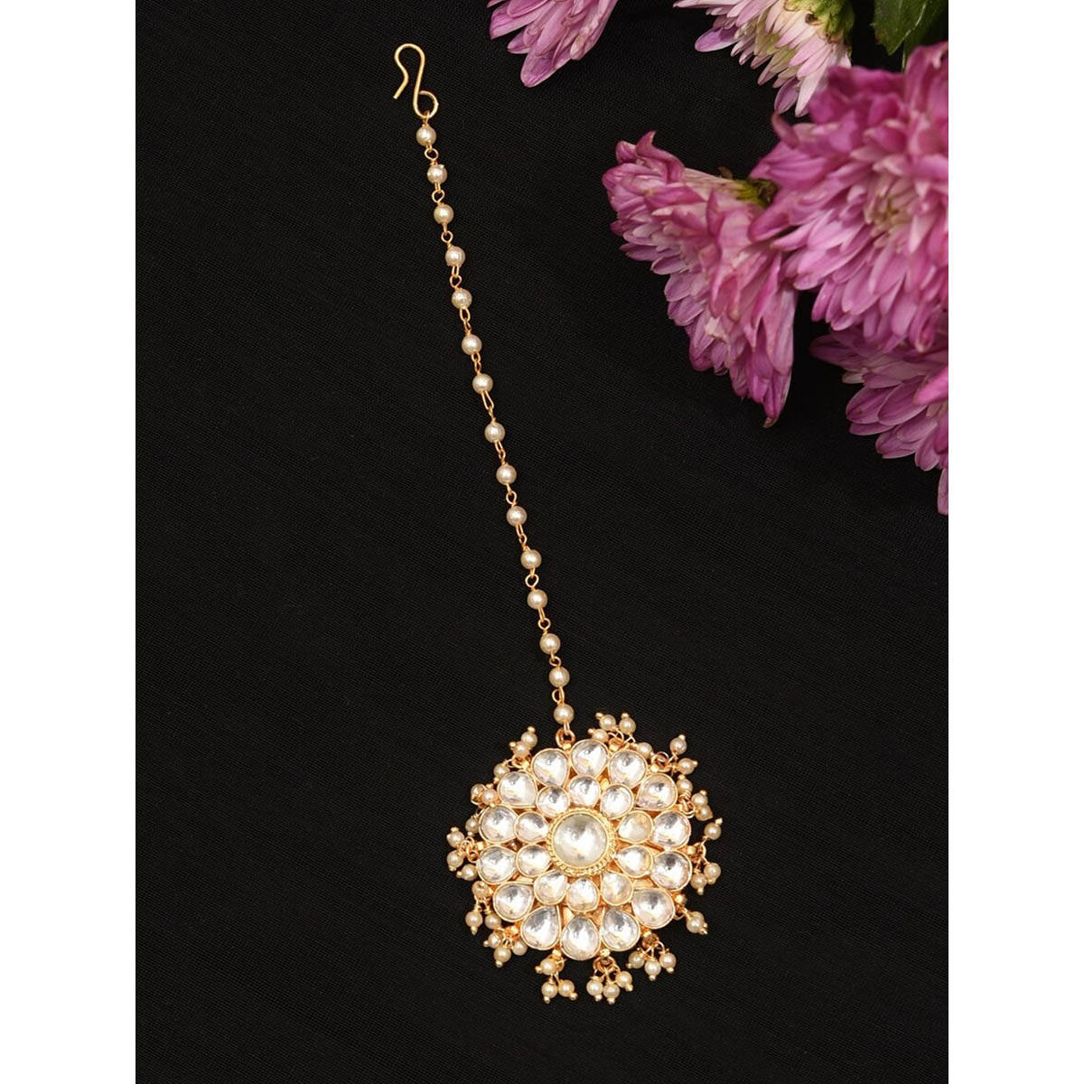 Abdesigns Gold-Plated Polki Kundan Studded Maangtikka