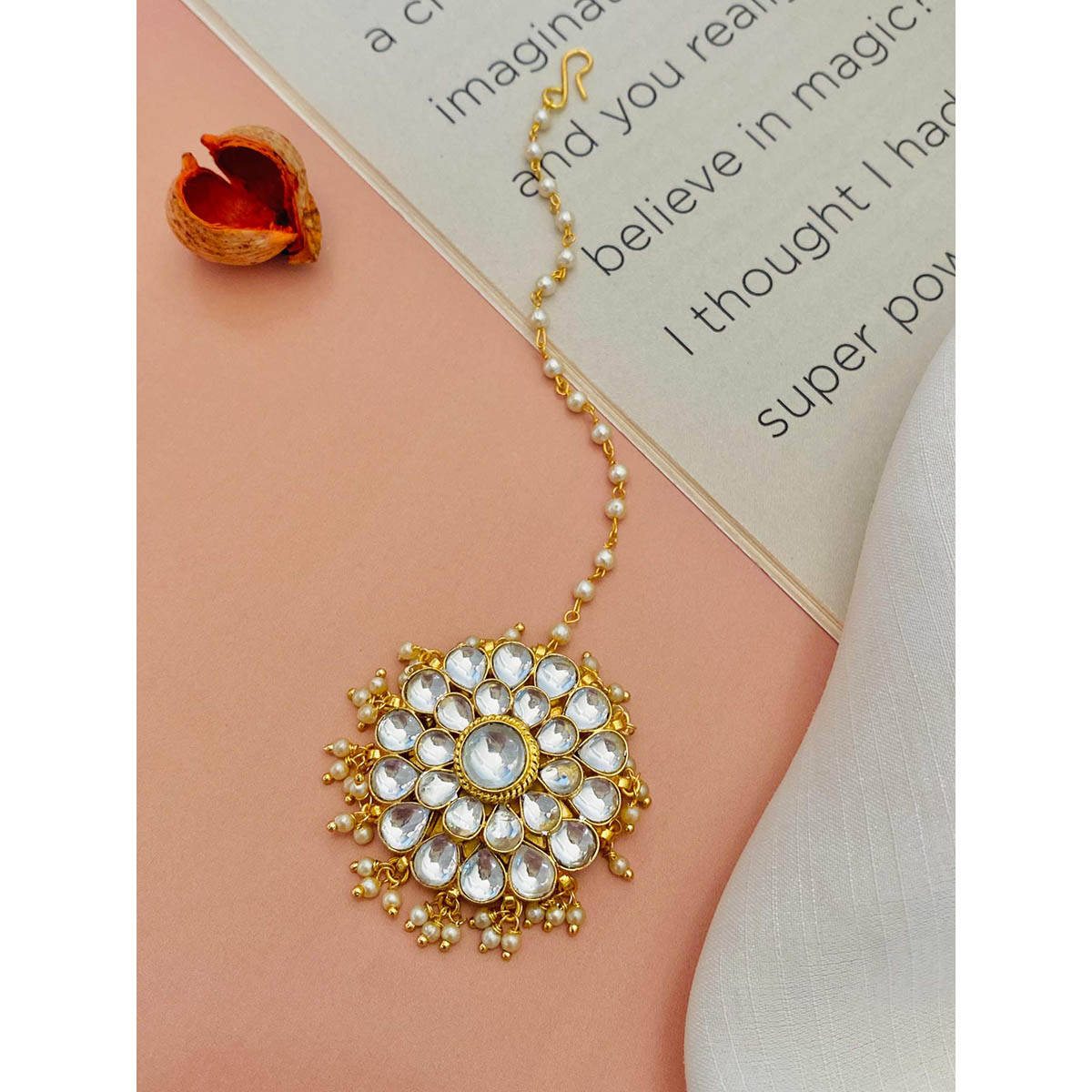 Abdesigns Gold-Plated Polki Kundan Studded Maangtikka