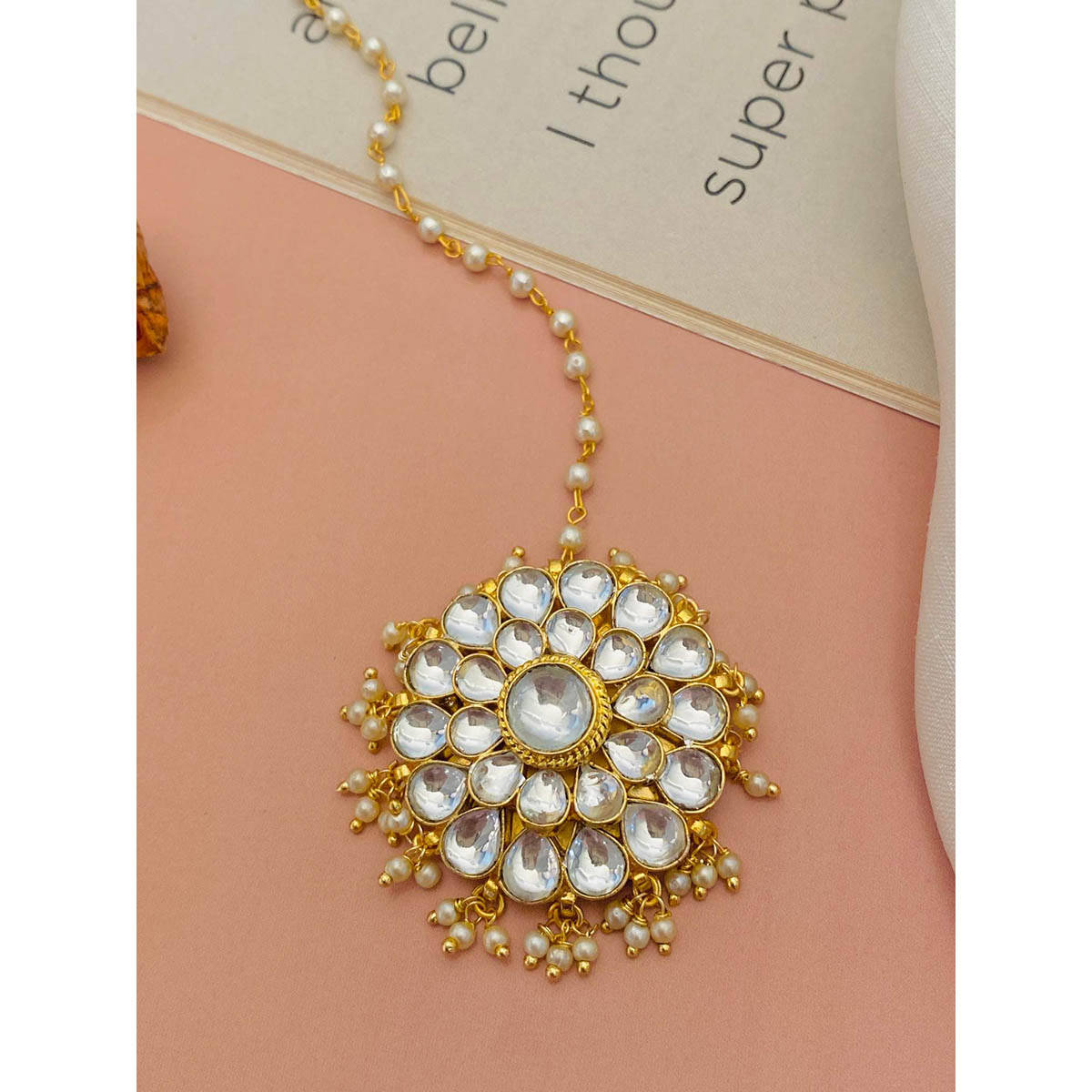 Abdesigns Gold-Plated Polki Kundan Studded Maangtikka