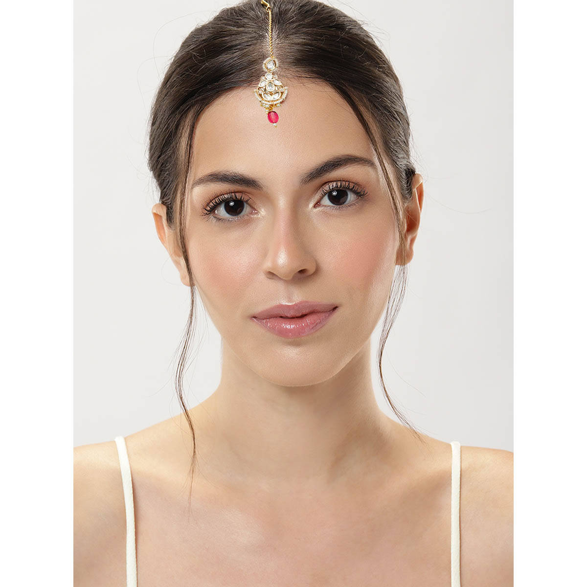 Abdesigns Gold-Plated Pink Polki Kundan Studded Maangtikka