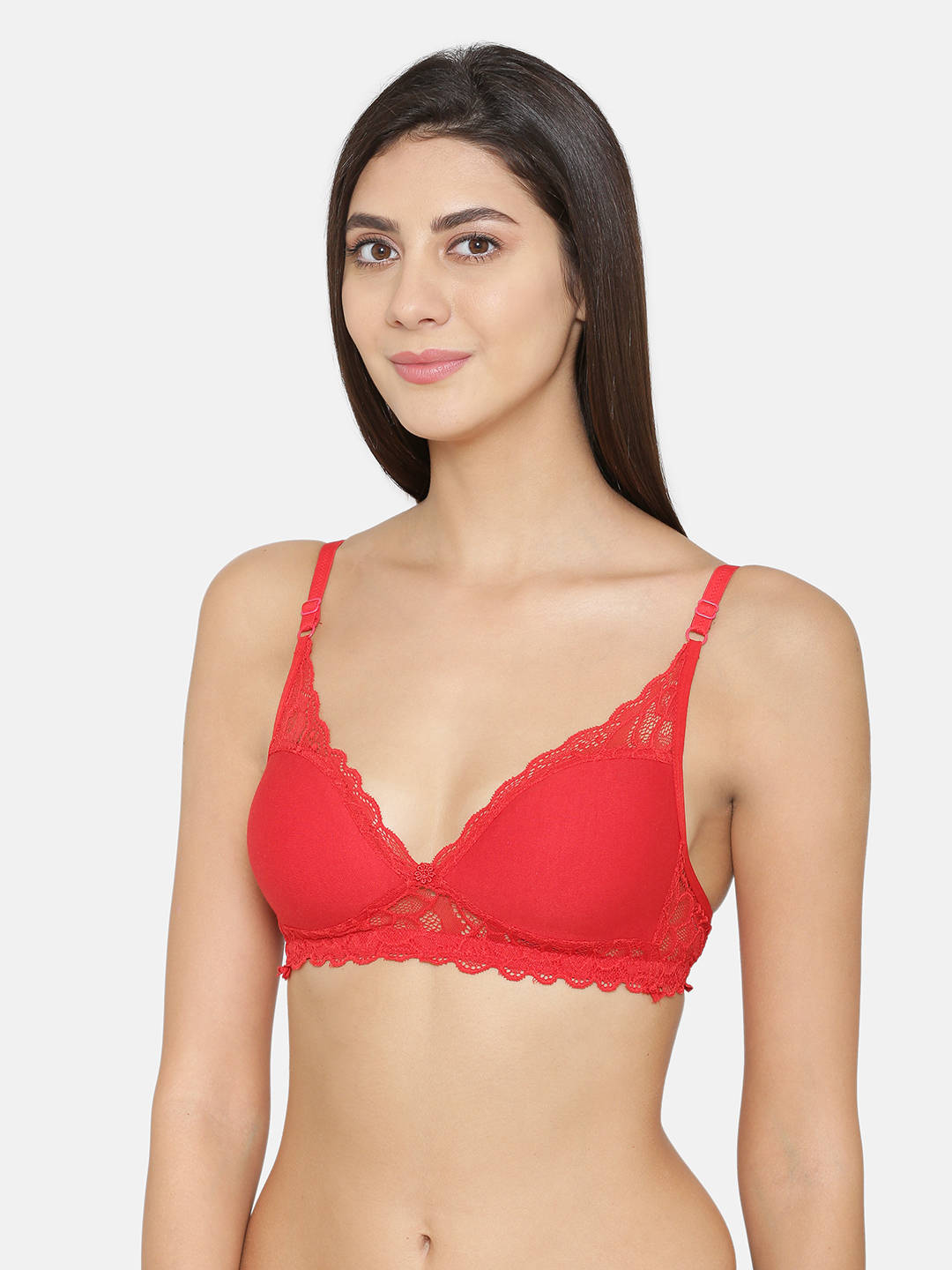 Abelino Red Non-Wired Non Padded half coverage Lace Bra - Red (28B) · 28B