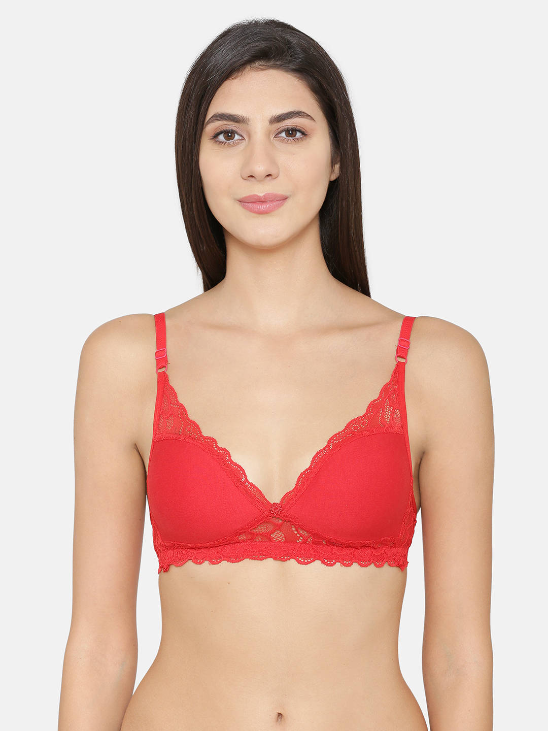 Abelino Red Non-Wired Non Padded half coverage Lace Bra - Red (28B) · 28B