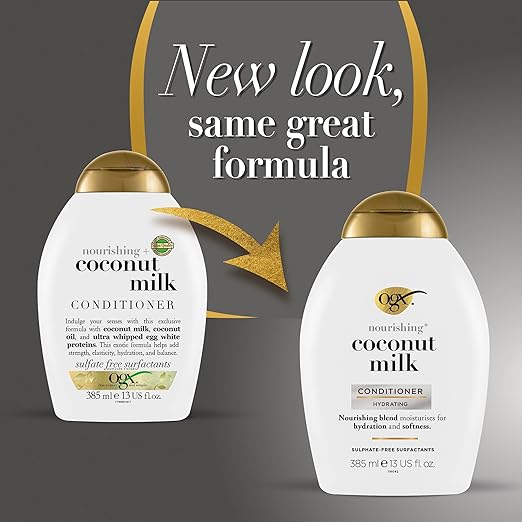 OGX Nourishing + Coconut Milk Moisturizing Conditioner for Strong & Healthy Hair, with Coconut Milk, Coconut Oil & Egg White Protein, Paraben-Free, Sulfate-Free