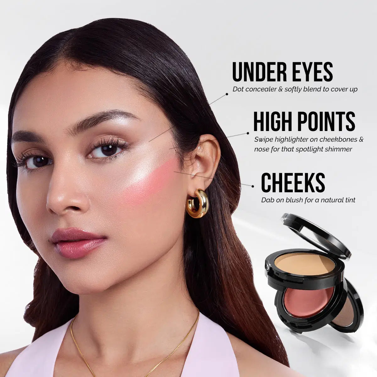 Triple Treat Stacked Face Palette All-in-One Concealer + Blush + Highlighter | Travel-Friendly Selected Shade: 01 Main Character